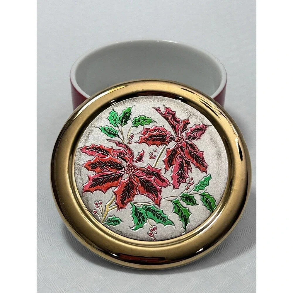 Chokin Poinsettias Trinket Dish Jamestown China With Gold Rim‎ Christmas